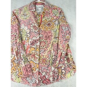 Bechino Italy Floral Button Front Blouse Women's‎ Small Pink Orange Boho Peasant